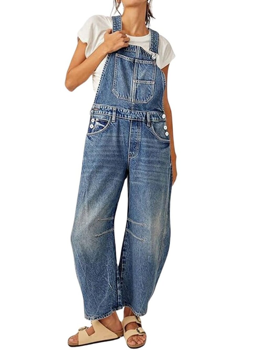 Women Y2k Baggy Barrel Jeans Overalls Wide Leg Denim Pants Bib Overalls Jumpsuit